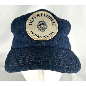 Vintage Old Republic Insurance Denim Snapback Hat Cap Patch Adjustable Cardinal